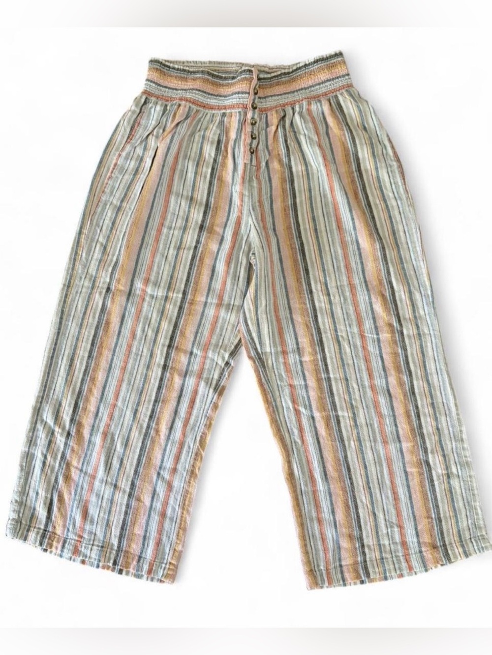Indigo Rein multicoloured striped wide legged cropped linen-blend pants- Sz. XL